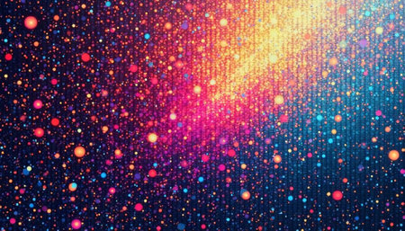 Abstract background of colorful dots, stars, and glittering lights