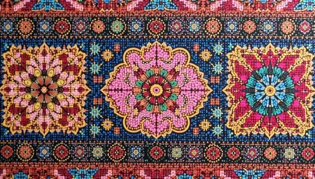 Detailed colorful floral pattern background with a mosaic style
