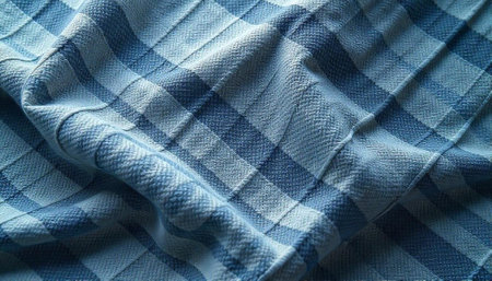 Blue and White Plaid Woven Fabric Textile Close Up