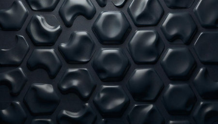 Abstract black pattern of glossy hexagons with altered shapes