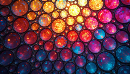 Abstract concentric circles with glowing interior light and patternsの写真素材