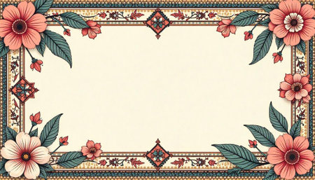 Floral frame with ornamental border and central blank space