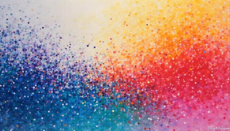 Vibrant pointillism painting with gradient color transitions and textureの写真素材