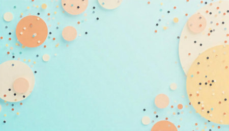 Pastel abstract background with paper circles and confetti elementsの写真素材