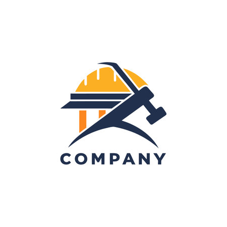 Construction hard hat and hammer logo graphic resource designのイラスト素材