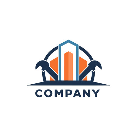 Construction company logo design with wrench and building iconのイラスト素材