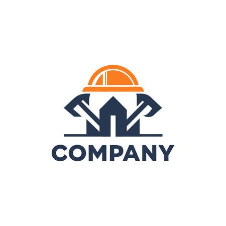 Construction Company Logo with Helmet and Hammer Symbolのイラスト素材
