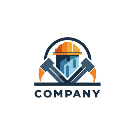 Construction company logo with hard hat and axes designのイラスト素材