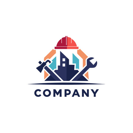 Construction and repair company logo with building silhouetteのイラスト素材