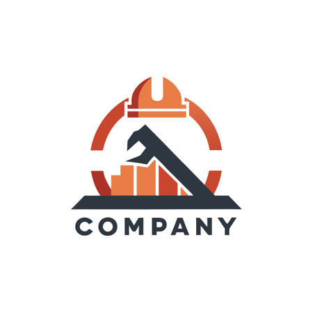 Construction company logo with hard hat and wrench designのイラスト素材
