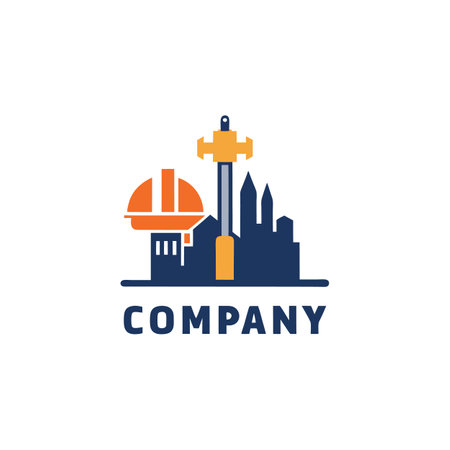 Construction and engineering firm logo with building and toolsのイラスト素材