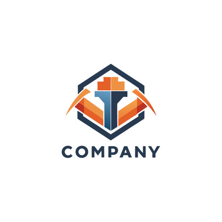 Abstract corporate logo design featuring mining tools and hexagon shapeのイラスト素材