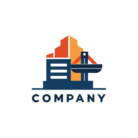Modern building construction logo with crane icon vector designのイラスト素材