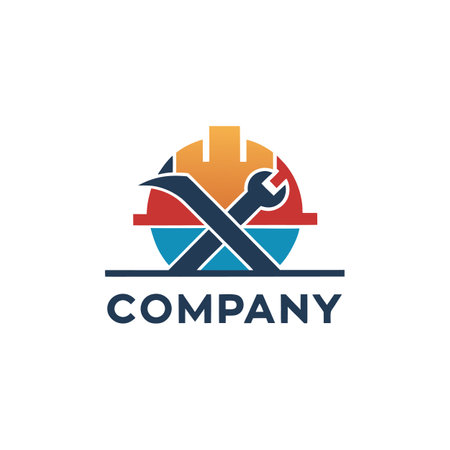 Professional logo design featuring hard hat and wrench toolsのイラスト素材