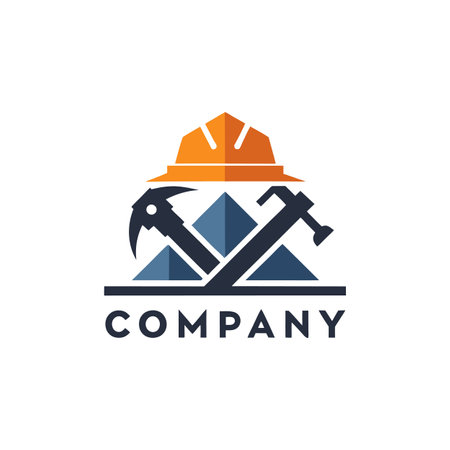 Mining company logo design with hardhat and pickaxesのイラスト素材