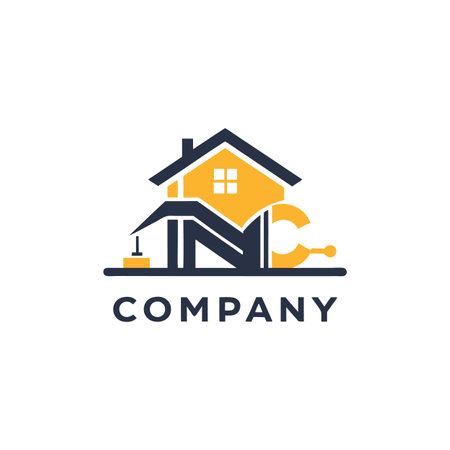 Modern company logo design combining house and equipment elementsのイラスト素材