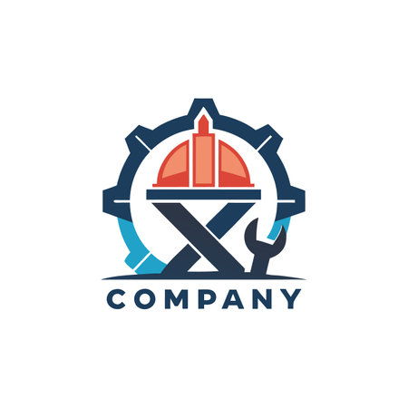 Mechanical service logo with gear construction and crossed toolsのイラスト素材