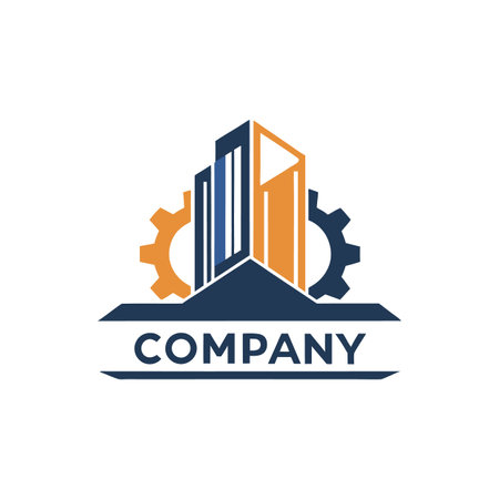 Modern Company Logo Featuring Buildings and Gears Design Elementのイラスト素材