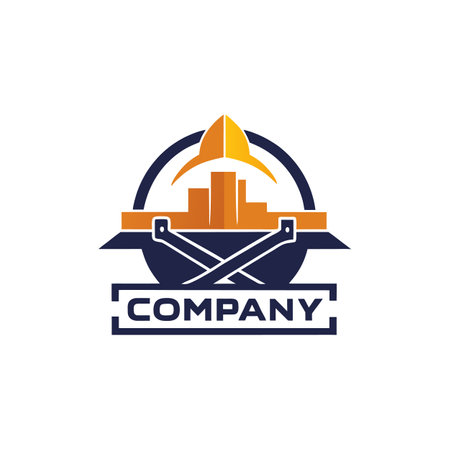 Abstract construction company logo with cityscape and helmet designのイラスト素材