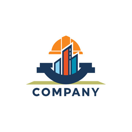 Modern Construction Logo with Buildings and Hard Hat Symbolのイラスト素材