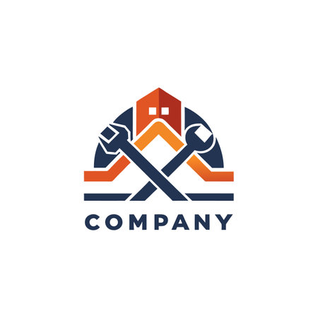 Abstract house repair logo concept with crossed wrenches iconのイラスト素材