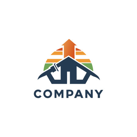 Abstract construction logo with upward arrow concept illustrationのイラスト素材