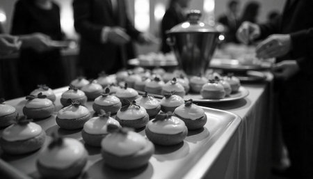 Elegant buffet of cream puff pastries at corporate event