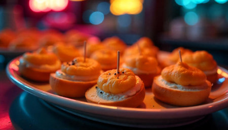 Elegant hors doeuvres on a plate with bokeh background