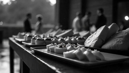 Elegant black and white buffet table showcasing delicious appetizers