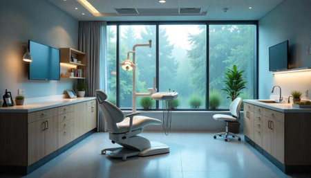 Modern dentist office with light blue color paletteの写真素材