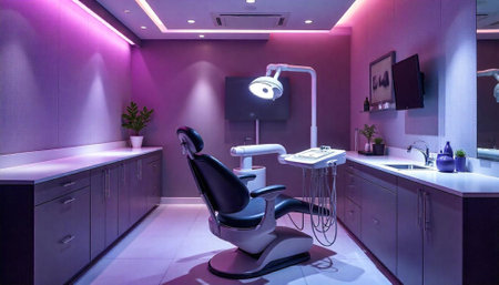 Modern dentist office interior with chair and equipment centerの写真素材