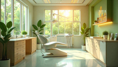 Bright and modern dental clinic interior during the daytimeの写真素材