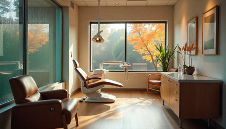 Modern dental clinic with comfortable setting and autumn viewの写真素材