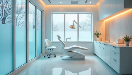 Modern minimalist dental clinic office interior with natural lightの写真素材