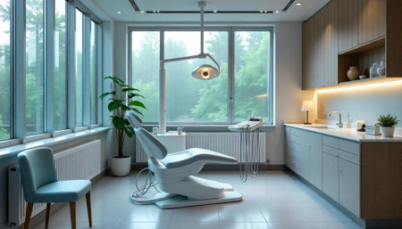 Modern dentist office interior with calming natural lightの写真素材