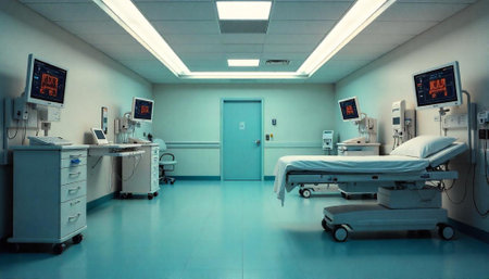 Modern hospital room interior view showcasing medical equipment setupの写真素材