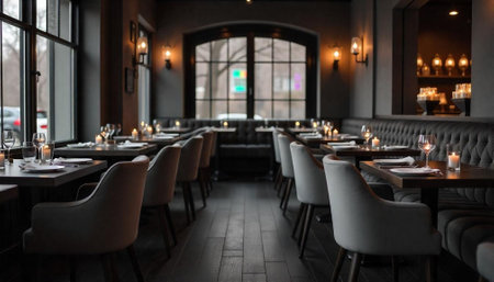 Elegant restaurant interior with tables set for fine dining