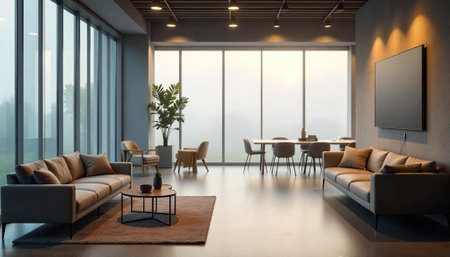 Modern living room with minimalist design and open space