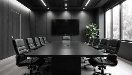 Modern black conference room interior design for business meetingsの写真素材