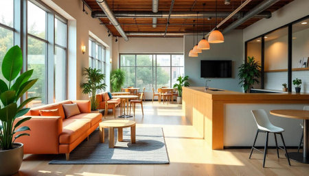 Bright and modern co-working space with natural lightの写真素材