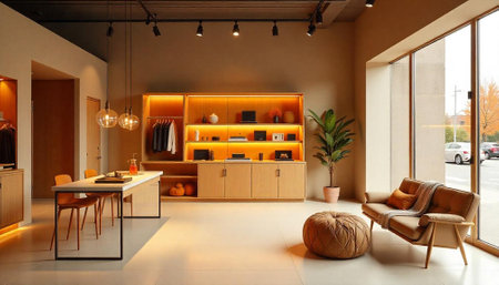 Warm and inviting modern showroom interior with product displayの写真素材