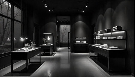 Sophisticated monochrome interior of a luxury retail boutique store