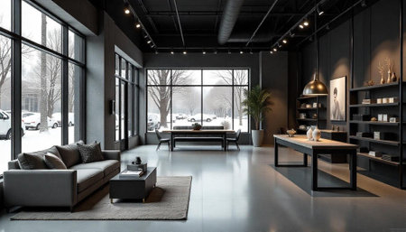 Modern showroom interior showcasing furniture in a minimalist style