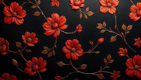 Elegant floral arrangement on textured black background in 3Dの写真素材