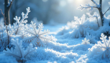 Sparkling Snowflakes in a Winter Wonderland Sceneの写真素材