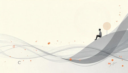 Contemplative man sits on abstract hill landscape concept