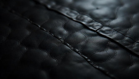 Elegant black leather with stitched pattern showcasing texture detail