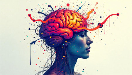 Abstract human brain artwork with connection and colorful style