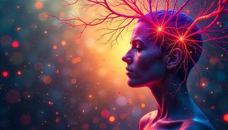 Woman with tree branches coming out of her head