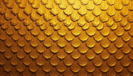 Golden scaled texture background with artistic arrangement and lightingの写真素材